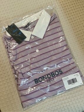 Bonobos Purple and White Striped Polo with White Contrast Collar